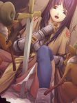  baphomet_jr blue_legwear dark_matrix dutch_angle highres long_hair moonshell open_mouth panties purple_eyes purple_hair ragnarok_online sword swordsman_(ragnarok_online) thighhighs underwear weapon white_panties 