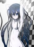  absurdres armpits arms_up black_hair black_rock_shooter black_rock_shooter_(character) blue_eyes blush highres long_hair maokyu nude pale_skin scar showering solo wet 