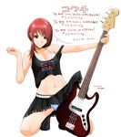  bass_guitar belt bikini bikini_under_clothes boots flag_print instrument kneeling lace lace-trimmed_skirt long_hair midriff navel original panties pantyshot red_eyes red_hair ryouzou shirt simple_background skirt skirt_lift smile solo strap_slip swimsuit swimsuit_under_clothes tank_top translation_request underwear union_jack 