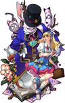  alice_(wonderland) alice_in_wonderland blonde_hair blue_eyes book bunny cat clock cup hat mayday teacup watch wristwatch 