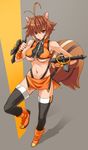  abs animal_ears antenna_hair bare_shoulders blazblue boots breasts highres large_breasts makoto_nanaya md5_mismatch midriff miniskirt navel orange_skirt prime revealing_clothes skirt solo squirrel_ears squirrel_tail tail thigh_boots thighhighs tonfa underboob weapon wrist_guards 