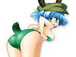  ass bad_id bad_pixiv_id blue_eyes blue_hair breasts cucumber hair_bobbles hair_ornament hat highres kawashiro_nitori large_breasts short_hair solo tail topo_(bacchustab) touhou twintails two_side_up 
