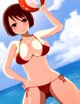  arm_up armpits ball beach beachball bikini blush bob_cut breasts cameltoe cleavage cloud covered_nipples day hand_on_hip large_breasts lens_flare lowleg lowleg_bikini micro_bikini naughty_face navel outdoors red_eyes red_hair short_hair side-tie_bikini sky smile solo soukyuu_gurentai swimsuit takamoto_akisa thighs water wide_hips yashida_kaoru 