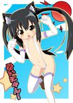  animal_ears black_hair cat_ears flat_chest k-on! matsubara_ryuu nakano_azusa open_mouth solo thighhighs twintails 