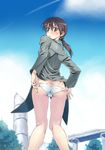  :&lt; ass butt_crack cameltoe gertrud_barkhorn highres legs looking_back panties panty_pull satou_atsuki slap_mark solo spanked strike_witches sweatdrop trefoil underwear world_witches_series 