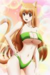  animal_ears asobi_ni_iku_yo! bikini blush breasts brown_hair bubble cat_ears cleavage contrapposto curvy eris_(asobi_ni_iku_yo!) hand_on_hip highres large_breasts long_hair navel red_eyes screencap smile solo sparkle standing stitched swimsuit tail third-party_edit 