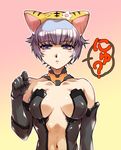  animal_ears another_century's_episode another_century's_episode:_r autumn_four blue_hair bodysuit breasts cat_ears cosplay di_gi_charat elbow_gloves gloves hisahiko large_breasts navel puchiko puchiko_(cosplay) sawashiro_miyuki seiyuu_connection short_hair solo 