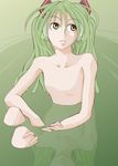  bonoramo flat_chest green_eyes green_hair hatsune_miku headphones long_hair no_nipples nude sitting solo vocaloid water 