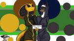  abstract_background anthro banner_image bathrobe breast_squish breasts canid canine canis circe clothing domestic_dog eyewear female female/female francine_(ruanshi) glasses group male mammal nun nun_outfit procyonid raccoon reptile robe ruanshi ruanshi_(oc) scalie snake squish text trio 