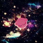  closed_eyes comet facing_viewer full_body galaxy kirby kirby_(series) no_humans outdoors solo space star_(sky) suyasuyabi upside-down 