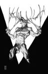  abs absurd_res animal_genitalia animal_penis anthro antlers balls biceps cervid cervine claws deltoids elk fangs genitals hi_res horn looking_up male mammal momamo muscular muscular_anthro muscular_male nude pecs penis pubes sheath solo velvet_antlers were werecervid 