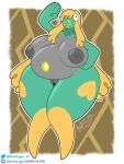  2022 absurd_res anthro areola bellibolt belly big_belly big_breasts bootleggz breasts curled_hair digital_media_(artwork) eyelashes fake_eyes female flat_colors generation_9_pokemon genitals glistening glistening_body green_body hair hi_res huge_breasts listening looking_at_viewer multicolored_body nintendo nipples nude open_mouth orange_body orange_skin overweight overweight_anthro overweight_female pokemon pokemon_(species) puffy_areola puffy_nipples pussy shaded signature simple_background simple_eyes smile solo solo_focus thick_thighs two_tone_body video_games yellow_eyes 