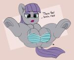  2017 absurd_res big_teats bra clothing dialogue digital_media_(artwork) dock earth_pony equid equine eyeshadow female feral friendship_is_magic gradient_background green_eyes grey_body hair hasbro hi_res hooves horse inner_ear_fluff looking_down makeup mammal maud_pie_(mlp) my_little_pony pabbley pony purple_eyeshadow purple_hair purple_tail signature simple_background teats tuft underhoof underwear 