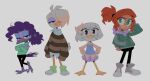  2021 accessory anatid anseriform anthro avian beak bird bow_ribbon clothed clothing disney duck ducktales ducktales_(2017) feathers female footwear full-length_portrait fully_clothed gosalyn_waddlemeyer green_eyes grey_background group hair hair_accessory hair_bow hair_ribbon hi_res hummingbird iksiudodi lena_(ducktales) ponytail portrait red_hair ribbons shoes simple_background standing violet_sabrewing webby_vanderquack white_body white_feathers young 