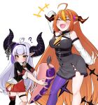  ? absurdres ahoge anal_tail bangs blonde_hair bow braid butt_plug cosplay costume_switch demon_girl demon_horns dragon_girl dragon_horns dragon_tail fake_tail grey_hair hair_between_eyes hairband highres hololive horn_bow horn_ornament horns kiryu_coco la+_darknesss long_hair long_sleeves multicolored_hair open_mouth orange_hair pointy_ears purple_hair ryoshi sex_toy side_braid sleeves_past_wrists smile streaked_hair striped_horns tail very_long_hair virtual_youtuber white_background yellow_eyes 