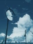  absurdres blue_sky cloud commentary_request highres lxc no_humans original outdoors power_lines reflection scenery sky town traffic_mirror transmission_tower utility_pole 