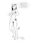  anthro bikini black_and_white breasts clothing english_text felid female guennol_lioness hi_res ink jewelry line_art lion lionclaw1 mammal monochrome necklace pantherine small_breasts solo swimwear text traditional_media_(artwork) whiskers 