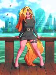  absurd_res anthro berry_tail black_clothing black_dress city city_background clothed clothing dress equid equine female hi_res horse mammal pony solo 