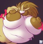  2020 anthro areola belly big_belly big_breasts big_nipples breasts brown_areola brown_nipples dedoarts female gigantamax_pokemon gigantamax_sandslash huge_breasts hyper hyper_belly looking_at_viewer navel nintendo nipples overweight overweight_female pokemon pokemon_(species) sandpancake simple_background solo video_games 