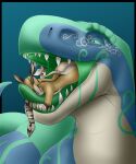  anthro bastiel bodily_fluids dinosaur duo equid equine equustra_(ecmajor) female female/female feral hi_res horn hugging_tongue imminent_vore in_mouth mammal reptile saliva saliva_string scalie size_difference theropod tyrannosaurid tyrannosaurus tyrannosaurus_rex unicorn vore willing_vore 