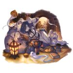  3girls alpha_transparency bangs black_hair book breasts candy cleavage cookie cupcake dress food ghost ghost_costume granblue_fantasy hair_between_eyes hair_over_one_eye holding holding_book indoors jack-o&#039;-lantern lantern lich_(granblue_fantasy) long_hair long_sleeves lyria_(granblue_fantasy) minaba_hideo multiple_girls official_art open_mouth plate purple_eyes rosetta_(granblue_fantasy) sharp_teeth sleeves_past_fingers sleeves_past_wrists small_breasts smile teeth transparent_background white_dress 