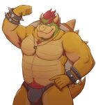  absurd_res anthro armband armpit_hair body_hair bowser briefs briefs_only chest_tuft clothing flexing hair hi_res koopa male mario_bros musclegut muscular nintendo pubes red_hair scalie slightly_chubby solo tuft underwear video_games zcdartz 