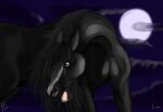  ambiguous_gender black_body black_hair clyde_(wasen) equid equine facial_markings feral hair head_markings horse ju-chan-studio mammal markings moon night open_mouth solo teeth tongue 