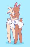  anthro baggashame blush blush_lines diaper diaper_only duo eyes_closed hand_on_hip hand_on_shoulder hi_res kissing lagomorph leporid male male/male mammal motion_lines rabbit simple_background standing tail_motion tailwag white_diaper 