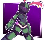  2018 absurd_res anthro armor bodysuit clothed clothing digital_media_(artwork) ear_piercing female fur gloves green_clothing handwear headgear helmet hi_res lagomorph leporid mammal nelljoestar piercing rabbit skinsuit solo tight_clothing white_body white_fur 