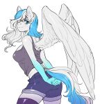  blush bottomwear clothing curly equid equine fan_character female fluffy fluffy_tail hair hasbro looking_at_viewer mammal my_little_pony pegasus shorts solo wings yuwi-cyu 