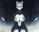  anthro areola areola_slip big_breasts breasts chain cleavage cleavage_cutout clothed clothing cosplay domestic_cat felid feline felis female galacticmichi hellraiser huge_breasts katrina_fowler leather mammal midriff pinhead solo wide_hips 