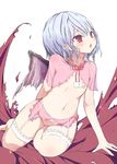  asano_shimon bad_id bad_pixiv_id bat_wings blue_hair bottomless flat_chest garter_belt lingerie nipples red_eyes remilia_scarlet see-through short_hair solo touhou underwear wings 