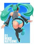  aqua_hair ass detached_sleeves hatsune_miku headset legs long_hair panties perox skirt solo striped striped_panties thighhighs twintails underwear very_long_hair vocaloid 