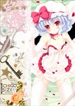  alternate_costume babydoll bat_wings blue_hair choker dress elbow_gloves flower garter_straps gloves hat lingerie looking_at_viewer natsume_eri petals pink_flower pink_rose red_eyes remilia_scarlet ribbon_choker rose rose_petals see-through short_hair smile solo thighhighs touhou underwear wings 