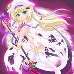  blue_eyes bow cape hat little_busters! long_hair marimo_(artist) navel no_panties noumi_kudryavka pink_bow scythe solo torn_clothes 