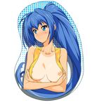  a1 absurdres bare_shoulders blue_eyes blue_hair breast_mousepad breasts hayase_mitsuki highres kimi_ga_nozomu_eien large_breasts long_hair mousepad nipple_slip nipples non-web_source one-piece_tan ponytail solo sweatdrop tan tanline 