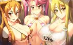  animal_ears areola_slip areolae bare_shoulders bikini blonde_hair breasts brown_eyes brown_hair cat_ears cleavage covered_nipples elbow_gloves glasses gloves highres highschool_of_the_dead huge_breasts impossible_clothes impossible_swimsuit long_hair marikawa_shizuka micro_bikini miyamoto_rei multiple_girls navel one-piece_swimsuit pink_hair red_eyes school_swimsuit slingshot_swimsuit smile swimsuit takagi_saya twintails wallpaper white_school_swimsuit white_swimsuit widescreen yn_red 