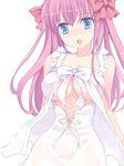  artist_request bow breasts hair_bow haramura_nodoka large_breasts no_bra pink_hair saki solo twintails 
