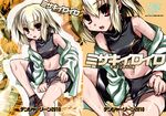  bike_shorts blonde_hair cameltoe midriff navel original red_eyes short_hair solo sweat tokita_monta zoom_layer 