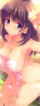  absurdres anegasaki_nene arched_back armpits bath blue_eyes blush breasts brown_hair covering cropped fingernails from_above highres impossible_towel large_breasts long_hair looking_at_viewer love_plus mole mole_under_eye nude_cover ohara_tometa one-piece_tan page_number qp:flapper scan sideboob sitting smile soap solo sponge tan tanline towel wet 