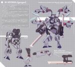  arrow_(symbol) dual_wielding extra_arms from_behind grey_background gun highres holding holding_gun holding_weapon mecha multiple_views no_humans nori_(arara105) original reference_sheet robot science_fiction standing translation_request weapon 