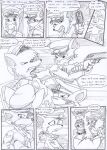  angry anthro black_and_white bottomwear canid canine canis clothing comic dialogue door english_text face_mask fox gesture group gun hair hands_on_arms kitfox-crimson long_hair looking_at_another looking_at_partner male mammal monochrome pants pockets pointing pointing_gun police police_hat police_uniform pulling_clothing ranged_weapon realization restrained scared sketch speech_bubble television text uniform weapon worried worried_look 