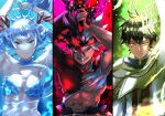  1girl 2boys absurdres asta_(black_clover) black_clover black_hair black_headband halo hayato_moonskeb headband highres holding holding_polearm holding_sword holding_weapon mermaid monster_girl multiple_boys noelle_silva polearm sword tiara water weapon white_hair yuno_(black_clover) 