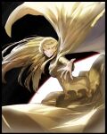  1girl ahoge blonde_hair breasts cape colored_eyelashes commission dress foreshortening gem isabeau_de_baviere_(madoka_magica) jewelry kasei_yukimitsu large_breasts lips long_dress long_hair long_sleeves magia_record:_mahou_shoujo_madoka_magica_gaiden mahou_shoujo_madoka_magica mahou_shoujo_tart_magica mature_female messy_hair multiple_rings necklace reaching_out ring royal_robe skeb_commission smile solo tall_female wavy_hair yellow_eyes 