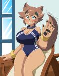  absurd_res animal_humanoid anthro big_breasts bracelet breasts canid canid_humanoid canine canine_humanoid clothing collar female gesture hair hi_res humanoid jewelry kobold lirudraw mammal mammal_humanoid monster_girl_(genre) monster_musume polt_(monster_musume) short_hair solo swimwear thick_thighs waving wide_hips 