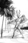  absurd_res anthro antlers balls bottomwear brazil brazilian_flag bulge cervid clothed clothing genitals hi_res horn jockstrap male mammal momamo muscular outside pampas_deer partially_clothed public smile solo solo_focus underwear 