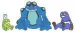  3_toes amphibian anthro blush chippyyumyum croagunk feet frog generation_2_pokemon generation_4_pokemon generation_5_pokemon group humanoid male nintendo paws pokemon pokemon_(species) politoed seismitoad simple_background smile toes trio video_games white_background 