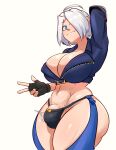  absurdres angel_(kof) bra breasts chaps cropped_jacket fingerless_gloves full-package_futanari futanari gloves hair_over_one_eye highres jacket large_breasts large_penis leather leather_jacket penis snk strapless strapless_bra sunk118 testicles the_king_of_fighters the_king_of_fighters_xiv toned tucked_penis underwear 