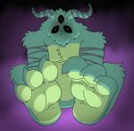  3_eyes 3_toes anthro chippyyumyum claws feet foot_focus fur hair horn humanoid male monster mouthless multi_eye paws simple_background solo tagme toe_claws toes 