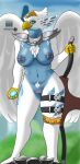  accipitrid accipitriform anthro armor avian belt bird blue_body blue_breasts blue_feathers blue_nipples breasts eagle elelite eris_(legends_of_chima) feathers female genitals gold_(metal) hi_res nipple_piercing nipples nude piercing simple_background solo white_body wings yellow_eyes 
